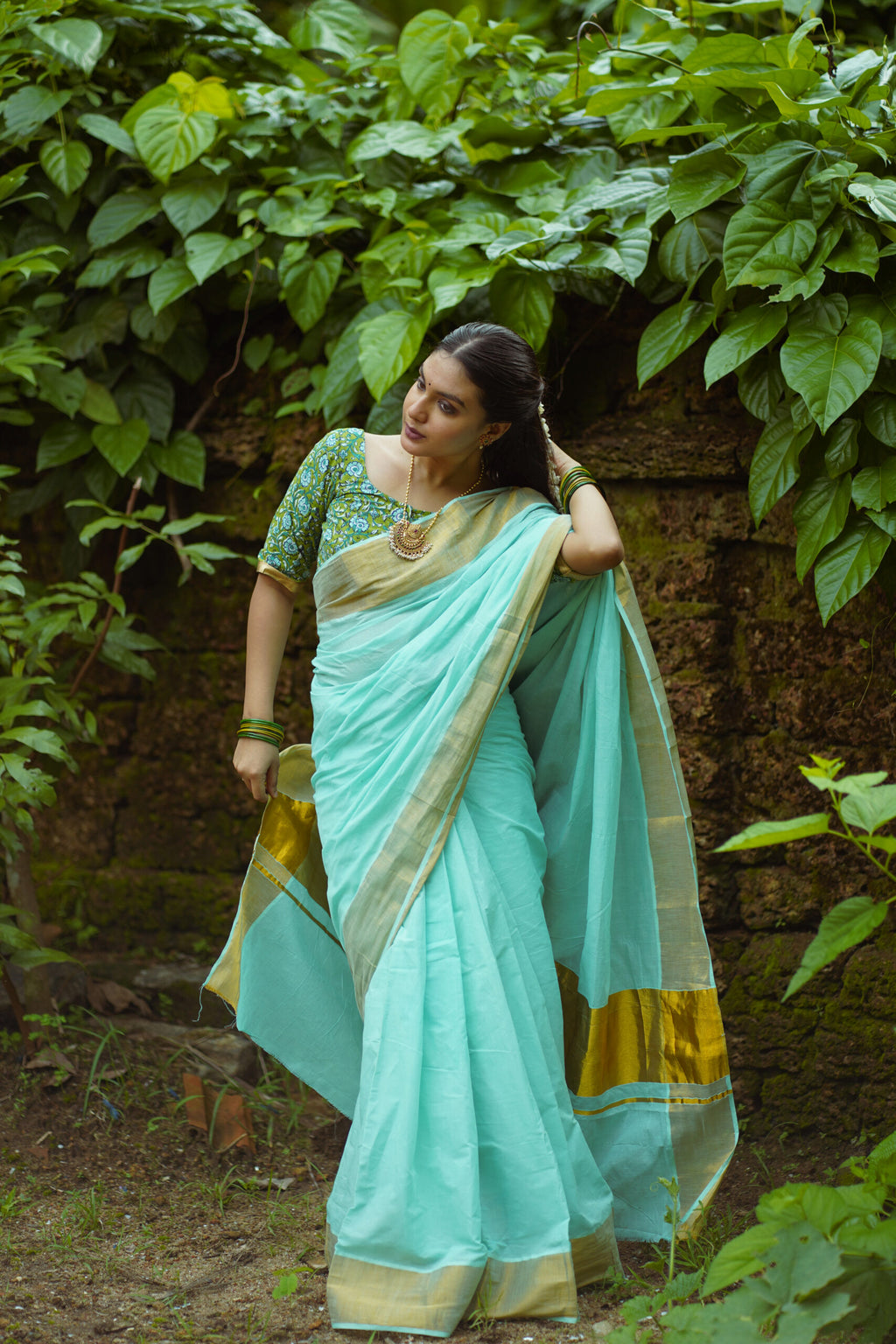 KERALA SAREE - LIME GREEN
