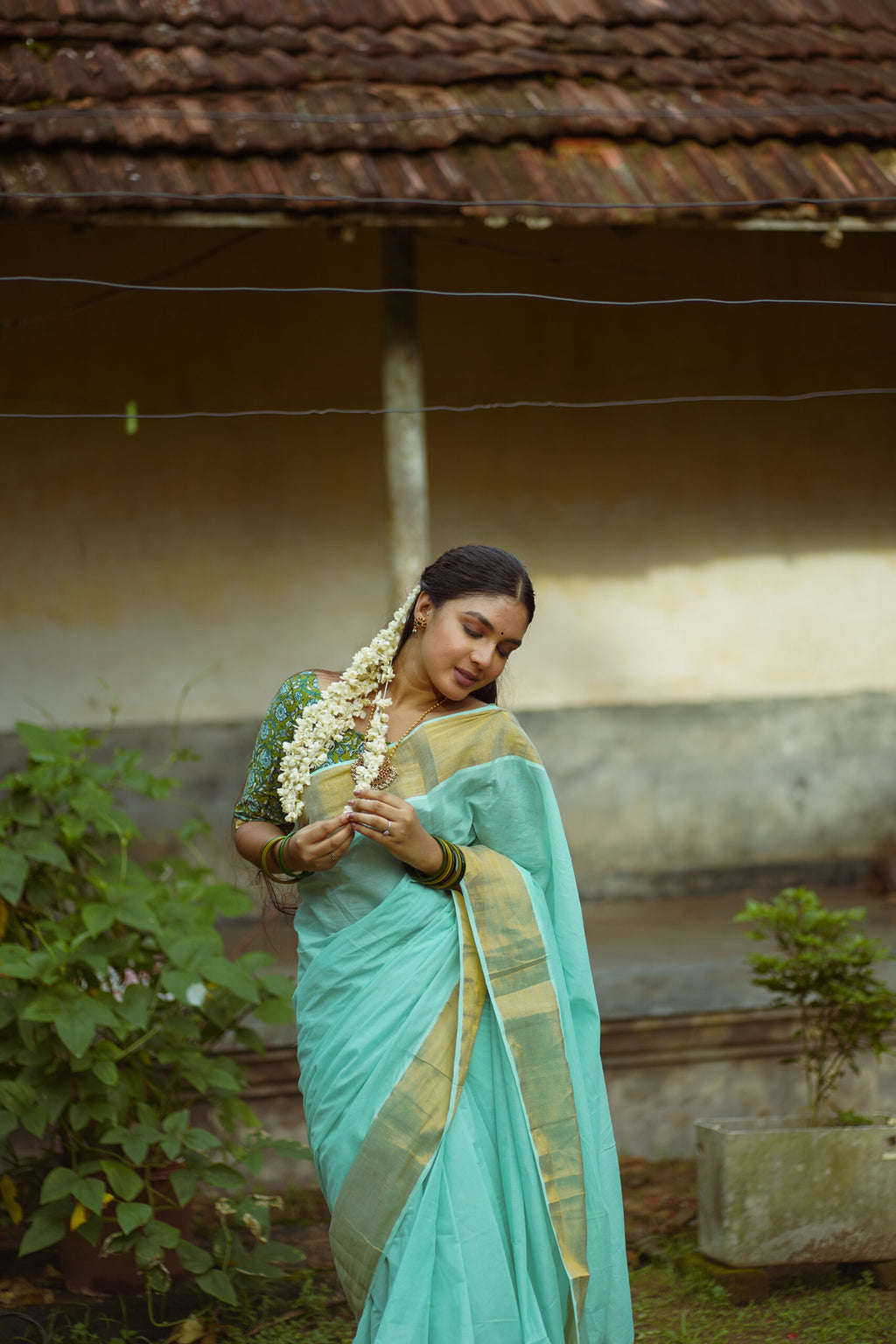 KERALA SAREE - LIME GREEN