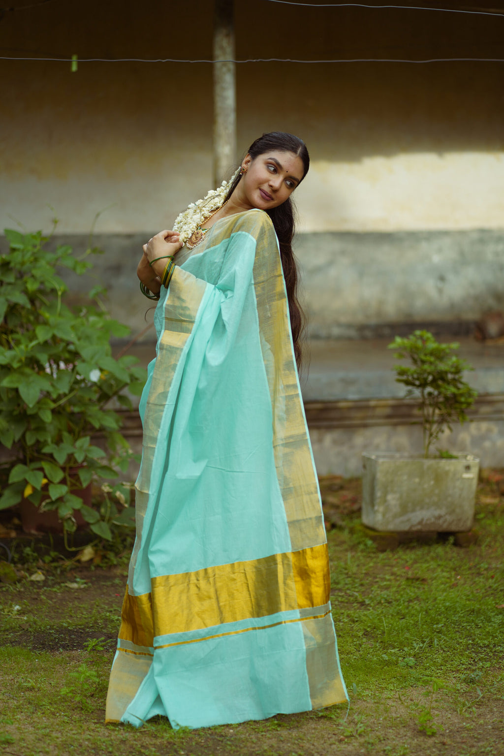 KERALA SAREE - LIME GREEN