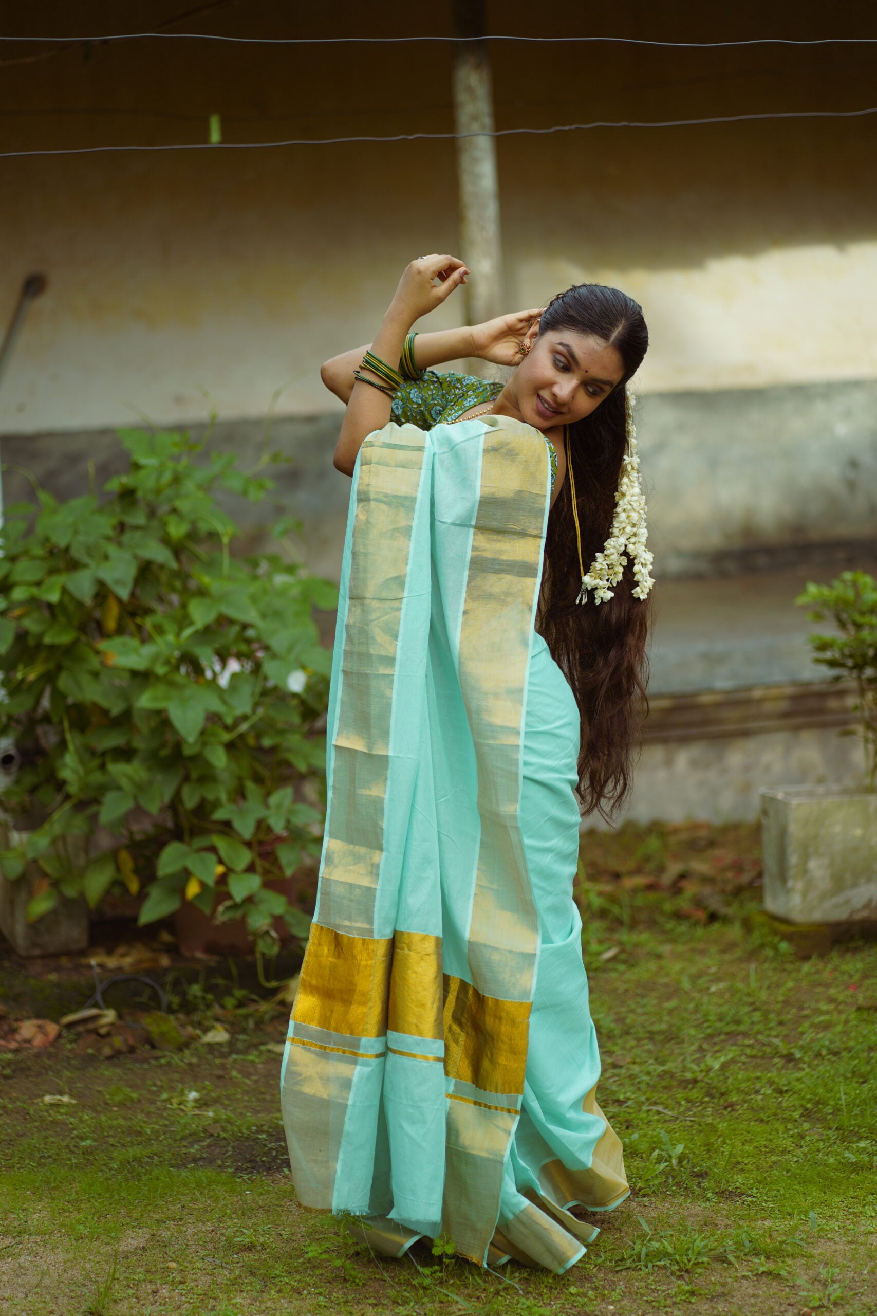 KERALA SAREE - LIME GREEN