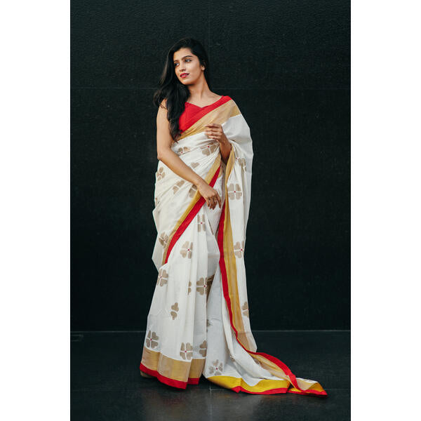 KERALA KASAVU - APSARAS - GOLD FLORAL
