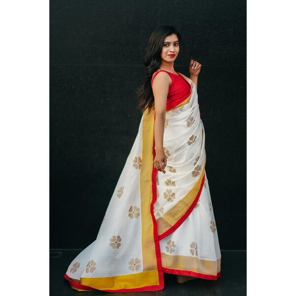 KERALA KASAVU - APSARAS - GOLD FLORAL