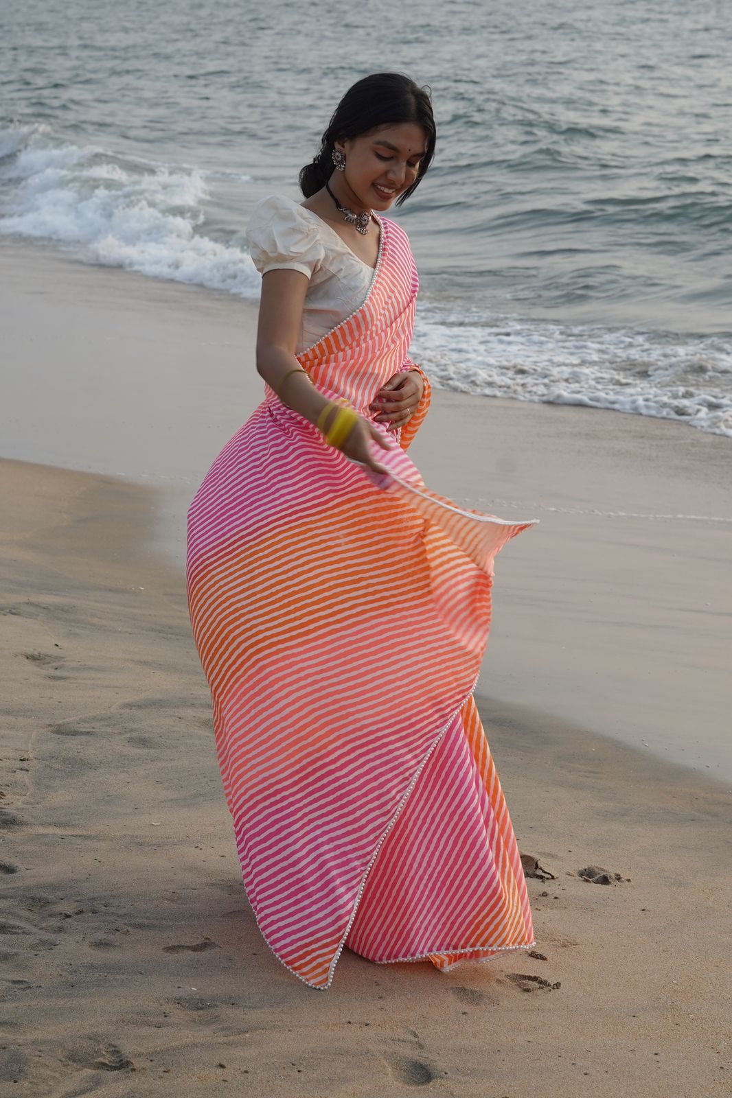 SAREE - LEHRIYA  CHINON- CANDY PINK