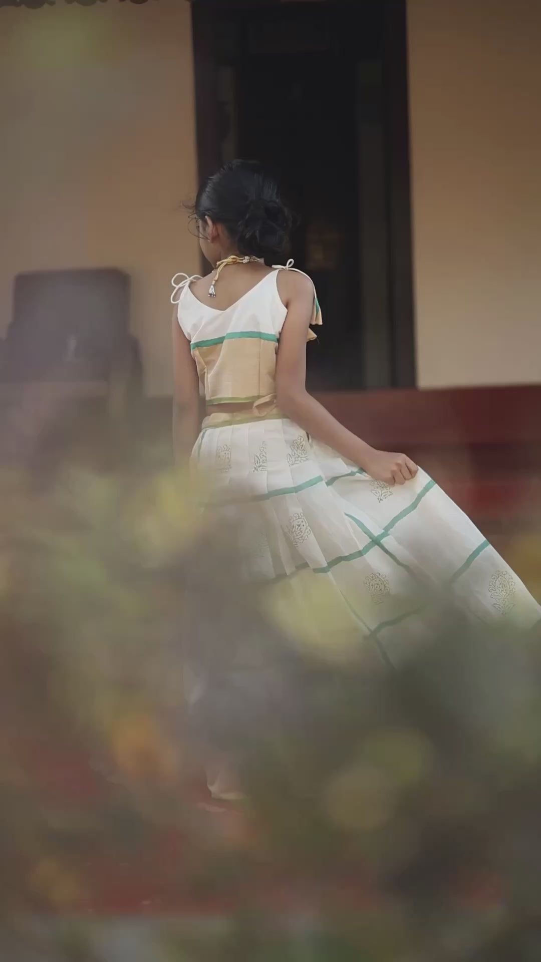 KIDS - KERALA KASAVU PAVADA SET -  PACHATHIRI