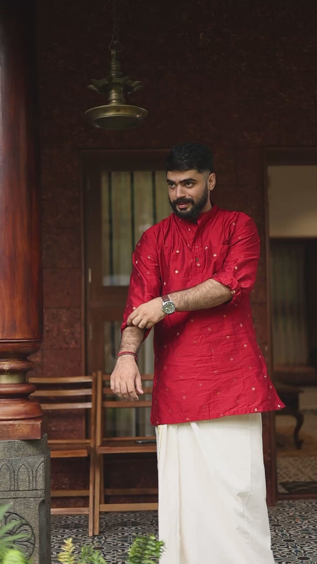 MENS -  KURTA SEMI RAW SILK - SHORT BUTTI