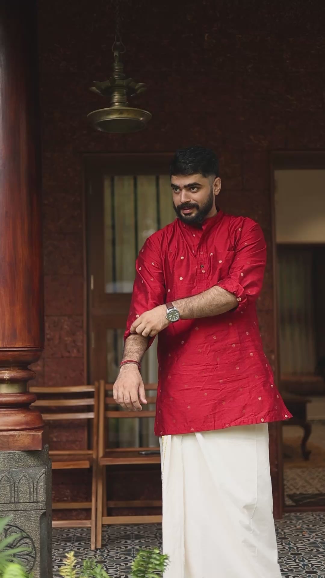 MENS -  KURTA SEMI RAW SILK - SHORT BUTTI