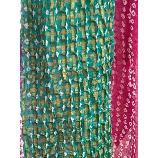 DUPATTA - BANDHINI - GREEN AND PINK