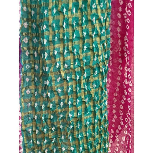 DUPATTA - BANDHINI - GREEN AND PINK