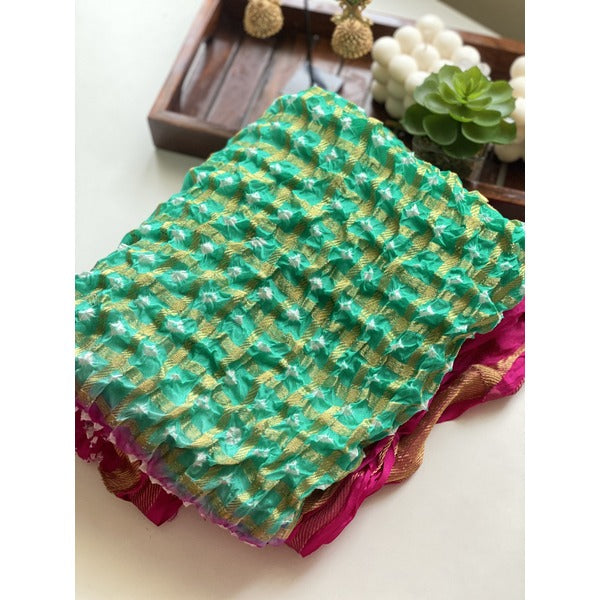 DUPATTA - BANDHINI - GREEN AND PINK