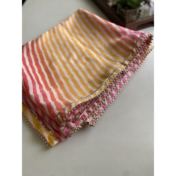 DUPATTA - LEHRIYA - PINK AND YELLOW