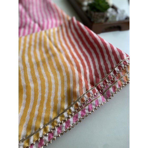 DUPATTA - LEHRIYA - PINK AND YELLOW